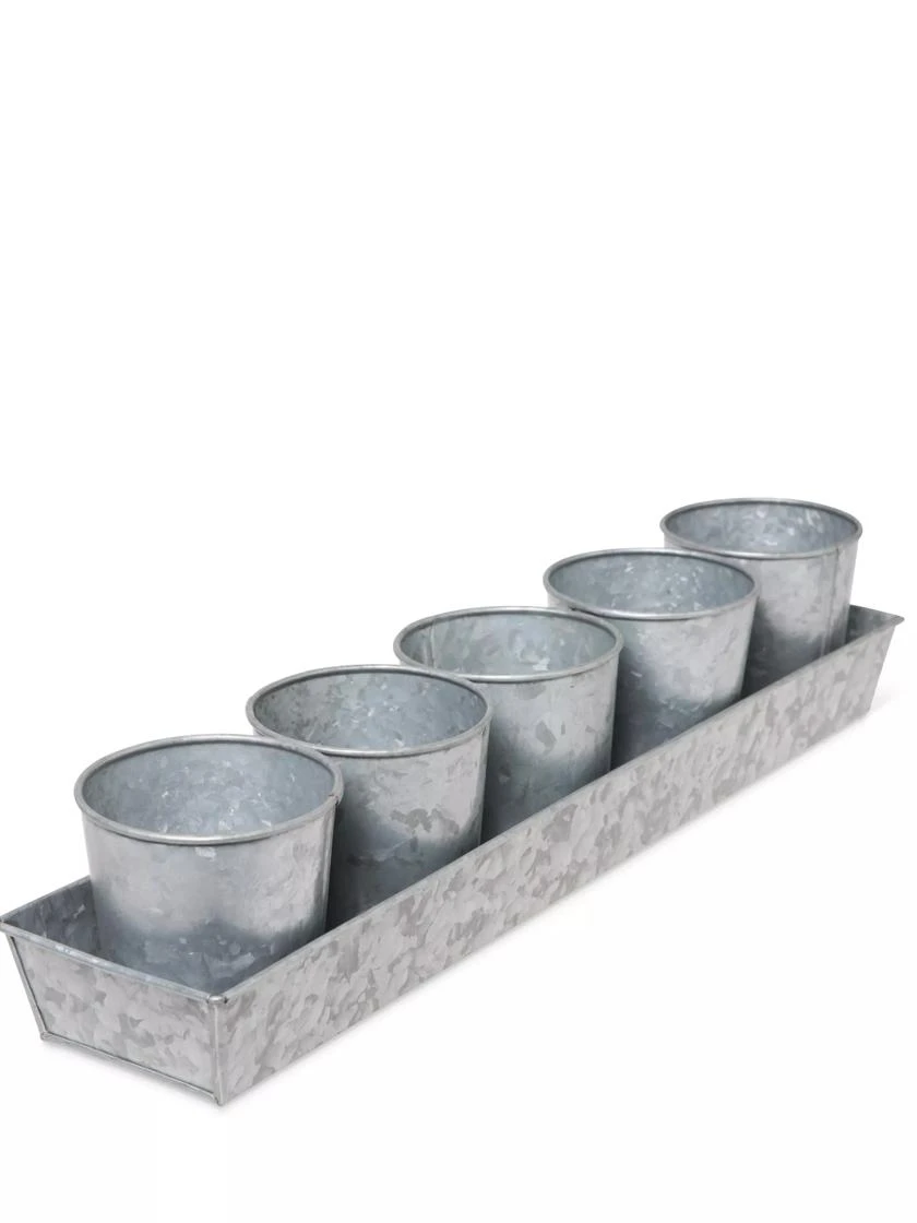 Galvanized Herb Planters With Rectangular Tray - Image 4