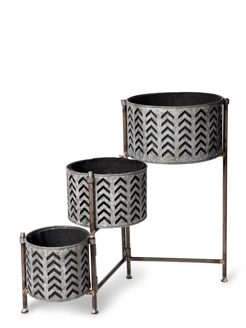 Galvanized Grow Bag Triple Planters With Stand - Image 5