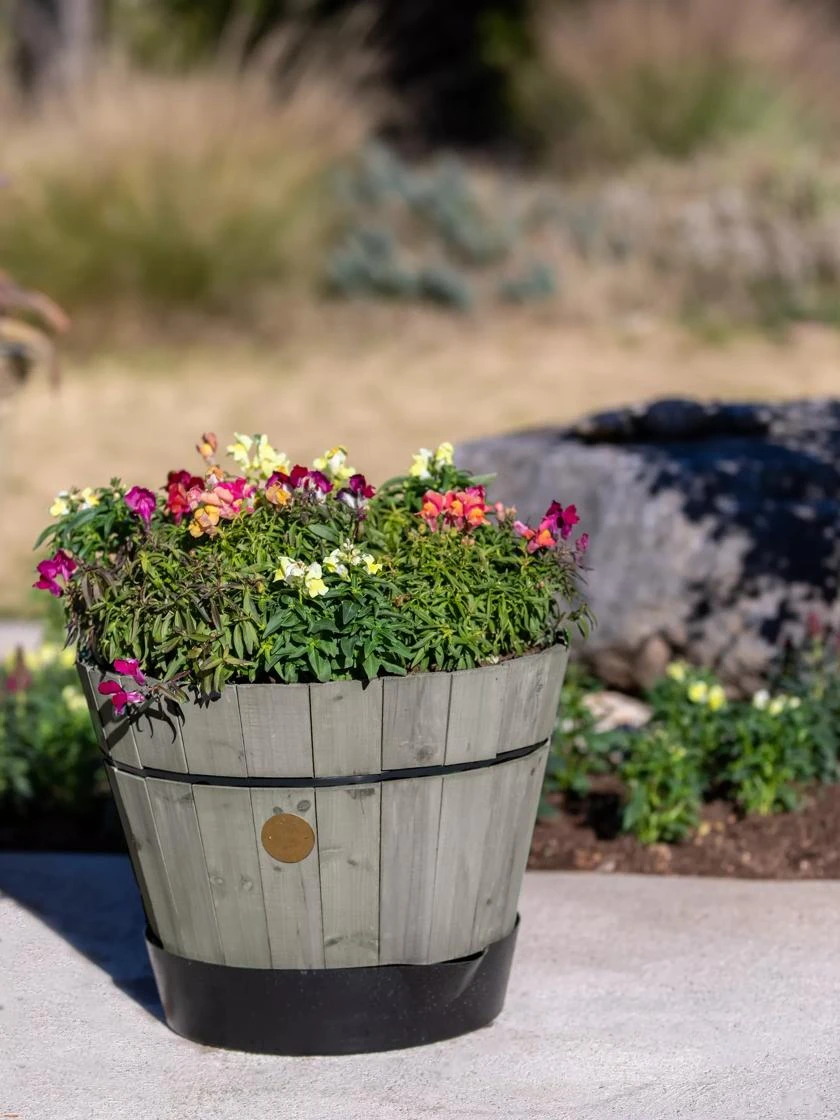 VegTrugĀ® Build-a-Barrel Wooden Planter With Self-Watering Reservoir Tray, 18"